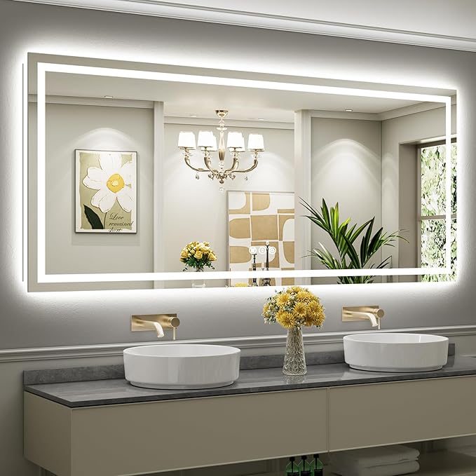 88x38 Inch LED Bathroom Mirror with Lights, Backlit & Front Lit, Anti-Fog Lighted Bathroom Vanity Mirror for Wall, Memory Function, Dimmable, HD Tempered Glass, Shatter-Proof
