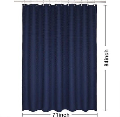 Barossa Design Extra Long Waffle Weave Shower Curtain 71" W x 84" H - Hotel Luxury Spa, 230 GSM Heavy Weighted Fabric, Water Repellent, Navy Blue, 71x84