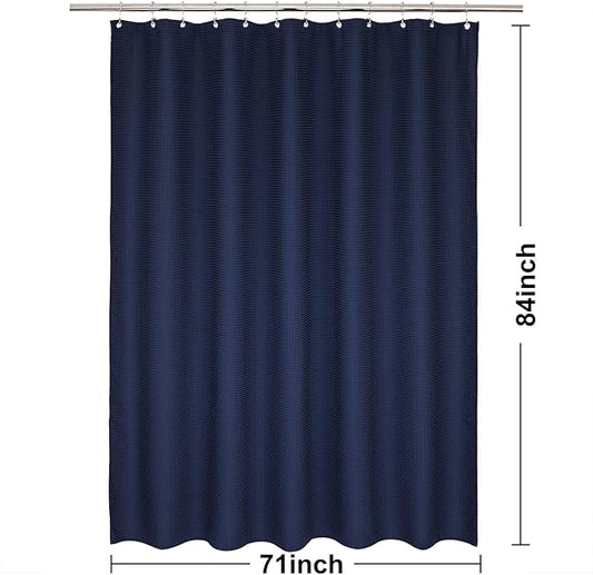 Barossa Design Extra Long Waffle Weave Shower Curtain 71" W x 84" H - Hotel Luxury Spa, 230 GSM Heavy Weighted Fabric, Water Repellent, Navy Blue, 71x84