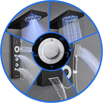 LED Shower Panel Tower System, 304 Stainless Steel Bathroom Shower Tower with 3 Body Massage Jets, Shower Column Wall Mounted