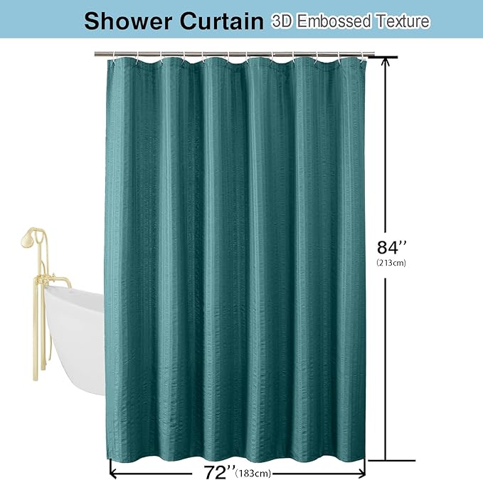 Aiyufeng Turquoise Shower Curtain for Bathroom, Embossed Textured Fabric Shower Curtain for Bathroom - Soft Cloth & Hotel Spa, Machine Washable, 72X84, Turquoise