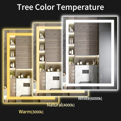 LED Bathroom Mirrors 36"x40" Bathroom Mirror with Lights for Wall, Backlit + Front Lit, 3 Colors, Anti-Fog, Dimmable Brightness for Vanity,Bathroom, Entryway, Living Room