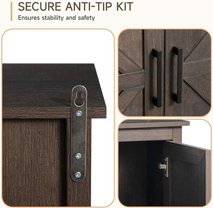 HollyHOME Bathroom Wall Cabinet, Farmhouse Barn Door Wood Medicine Cabinet with Adjustable Shelves, Wall-Mounted Over-The-Toilet Storage, Dark Brown