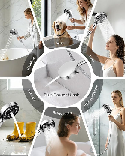 Shower Head with Handheld,High Pressure Chrome Rain Shower Head | Regaderas Para Shower,11.8" Rectangular,Rainfall Shower Head,Dual Shower Head,Bathroom Decor,Extension Arm,7 Spray Mode