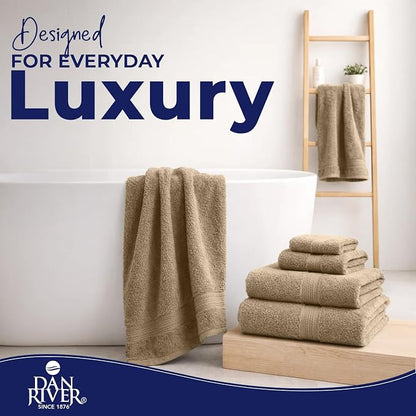 DAN RIVER 8 Piece Luxury Bath Towels for Bathroom, Towel Set, Tan | 2 Bath towels, 2 Hand towels, and 4 Wash Cloths, 600 GSM 100% Ring Spun Cotton, Highly Absorbent, Gym, Hotel, guest, and Spa