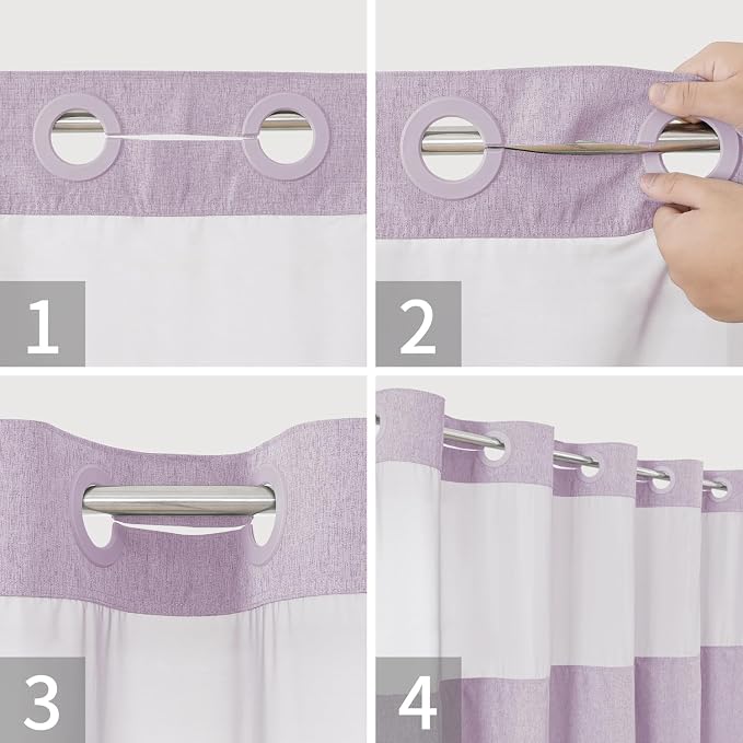 eachope No Hook Fabric Shower Curtain Set with Snap-in Liner,71x80 Lavender | Linen Texture,230GSM Thick Fabric,Hotel Luxury Decor,Mesh Window,Bottom magnetic ,Waterproof & Machine Washable,for Bathroom