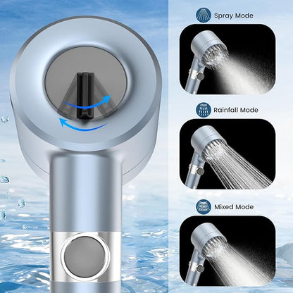 Filtered Shower Head with Handheld,High Pressure Shower Heads with Filters | ON/OFF Switch,4 Spray,Built-in Power Wash,Detachable Showerhead,Silicone Massage Brush,Blue,Water Softener