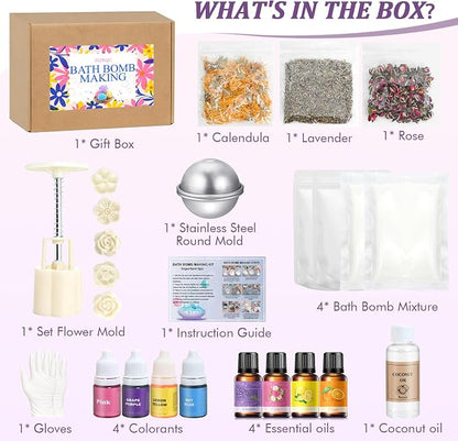 Bath Bomb Making Kit- DIY Bath Bomb Set for Kids Adults, Make Your Own Spa Kit, Shower Craft Kits with Bath Bomb Molds, Press, Spa Craft Kits, Bath Bombs Making Supplies Gifts for Girls Women