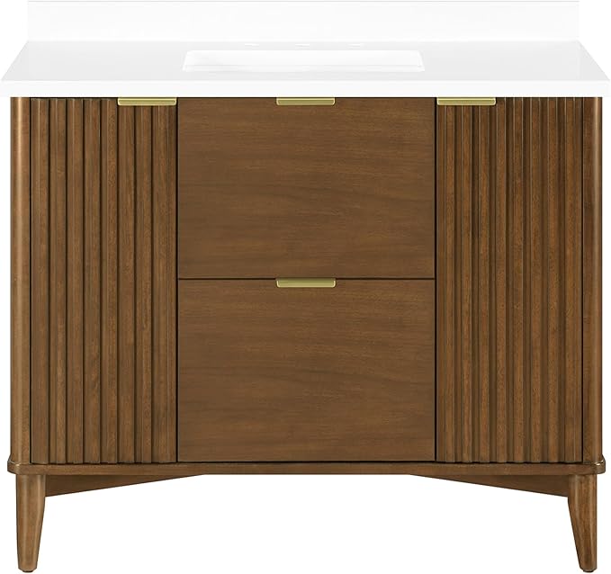 OVE Decors Indy 42 in. Undermount Single Sink Bathroom Vanity with White Engineered Marble Top, Warm Walnut