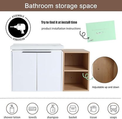 Malwee 36" Floating Bathroom Vanity with White Ceramic Basin Sink Top, 36 Inch Single Sink Wall Mounted Bathroom Vanity, with 2 Doors and Storage Shelve.MA07436