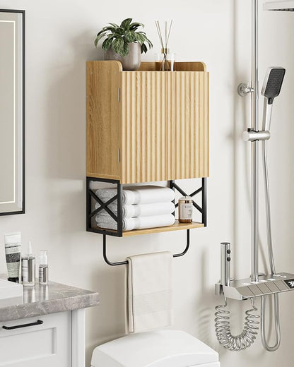 Masupu Bathroom Cabinet Wall Mounted, Wooden Medicine Cupboard with Adjustable Shelves, Space-Saving Wall Storage Unit for Bathroom, Kitchen and Living Room (9" D x 15.35" W x 27.16" H,Modern Oak)