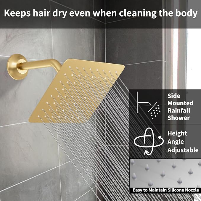 16X26 inch Rainfall Shower System Brushed Gold Shower Faucet Set | Temperature Display Shower Faucet with 6 Body Jet, 8 inch Wall Mounted Shower Head and Handheld Set