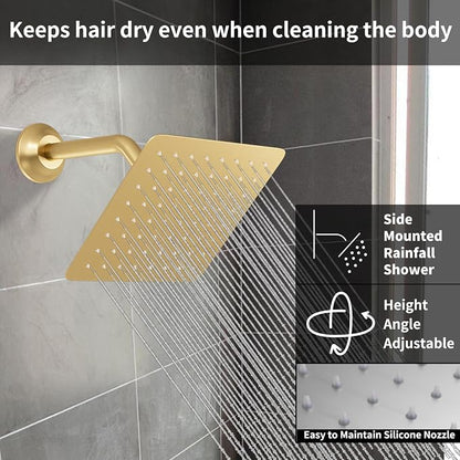 16X26 inch Rainfall Shower System Brushed Gold Shower Faucet Set | Temperature Display Shower Faucet with 6 Body Jet, 8 inch Wall Mounted Shower Head and Handheld Set