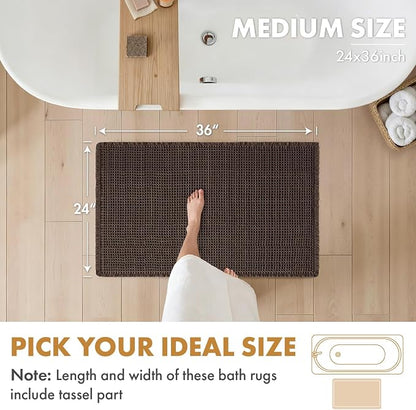 MIULEE Set of 2 Waffle Bathroom Rugs Boho Bath Mat Chocolate 24x36 Inch | Non Slip, Super Absorbent, Washable, Ultra Soft, Rubber Backed, Large Bath Rugs for Bathroom Floor Tub Shower
