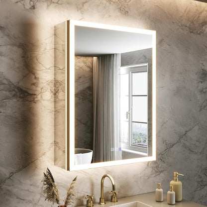 24x32 Lighted Medicine Cabinet, Separate Front & Back Lights | Surface/Recessed LED Medicine Cabinet for Bathroom with Side Mirrors, Dimmable Light, Anti-Fog, Memory,Silver Aluminum Frame