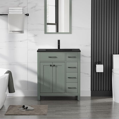 LUCKWIND 30" Modern Bathroom Vanity with Sink Combo, Contemporary Painted Storage Cabinet and Single Black Sink, Include Soft-Closing Doors & Matte Black Faucet, Black