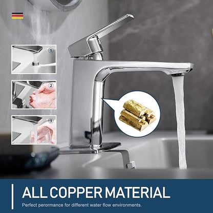 Chrome Bathroom Faucets 1 Hole Single Handle Bathroom Vanity Sink Faucet with Pop-up Drain and Faucet Supply Lines Rv Lavatory Vessel Faucet Basin Mixer Tap