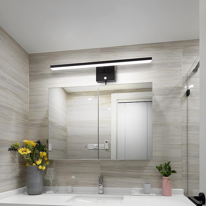 MantoLite Plug in Wall Sconces with Switch Dimmable 22inch LED Black Bathroom Wall Light Indoor Lightings Vanity Light with Ajustable Arm Bedside Reading Lamp, Pulg in Display Lamps 6000K 12W