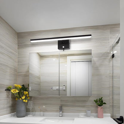 MantoLite Plug in Wall Sconces with Switch Dimmable 22inch LED Black Bathroom Wall Light Indoor Lightings Vanity Light with Ajustable Arm Bedside Reading Lamp, Pulg in Display Lamps 6000K 12W