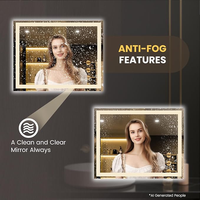 LOAAO 50"X40" LED Bathroom Mirror with Lights, UL Listed | Anti-Fog, Dimmable, 3 Color Temperature, Backlit + Front Lit, Memory Function, Tempered Glass