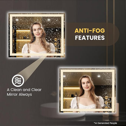 LOAAO 50"X40" LED Bathroom Mirror with Lights, UL Listed | Anti-Fog, Dimmable, 3 Color Temperature, Backlit + Front Lit, Memory Function, Tempered Glass