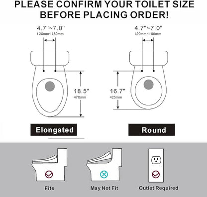 Fixing Side Panel Control Elongated Bidet Toilet Seat with Warm Water Wash, Air Dryer, Heated Seat, LED Display, Self-Cleaning Nozzle, Night Light & Multiple Cleaning Modes