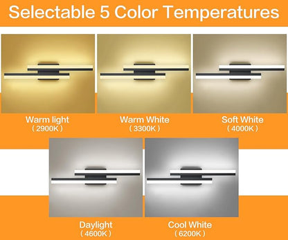 PRESDE 24 Inch LED Bathroom Vanity Light Bar, Modern Black Wall Lighting Fixture Over Mirror 5CCT