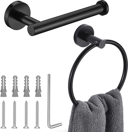 Matte Black Toilet Paper Holder and Hand Towel Ring Set 2 Pieces Bathroom Hardware Accessories Set SUS304 Stainless Steel Heavy Duty Wall Mounted Bathroom Holder…