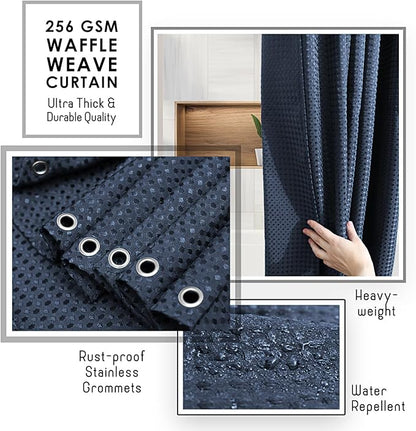 Clara Clark Navy Blue Shower Curtain - Hotel Quality Waffle Fabric Bath Curtain 72x72, Heavy Duty Waterproof Shower Curtains for Bathroom