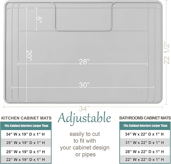 The Original Under Sink Mat - Silicone Waterproof mat, Trimmable, Easy to Clean, Kitchen cabinet liner, Under sink protector mats, Drip Tray with Lip - 34" x 22" or smaller