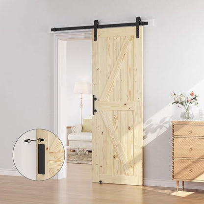 SMARTSTANDARD 32in x 84in Sliding Barn Door with 6ft Barn Door Hardware Kit Included, Unfinished Solid Spruce Wood Door, Assembly Required, DIY, Stainable, Natural | Unfinished Solid Spruce Wood Door, Assembly Required, DIY, Stainable, Natural