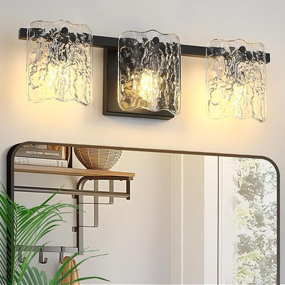 3-Light Bathroom Vanity Light, Black Bathroom Light Fixture Over Mirror with Clear Glass, Modern Bath Wall Sconce Light for Bath Restroom, OS-MM5002-3BK