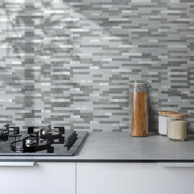AULIGET 20 Sheets Faux Stone Peel and Stick Backsplash, Grey Slate Look PVC Wall Tile Stick on Backsplash for Kitchen and Bathroom