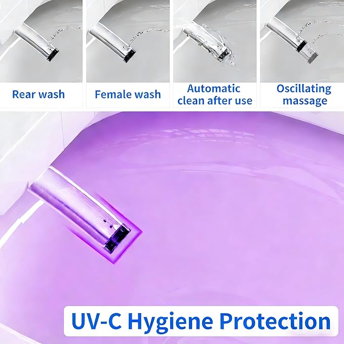 Smart Toilet with Bidet, Foam Shield, UV-C Light, Blackout Flush, Dual Auto Flush, Heated Seat, Air Dryer, Modern Elongated Japanese One Piece Bidet for Bathrooms