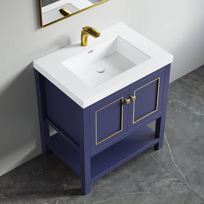 Dowell 31" Bathroom Sink,Single Bowl Vanity Basin,Rectangular Drop-In Bathroom Sink with Overflow,White-000 3122BP