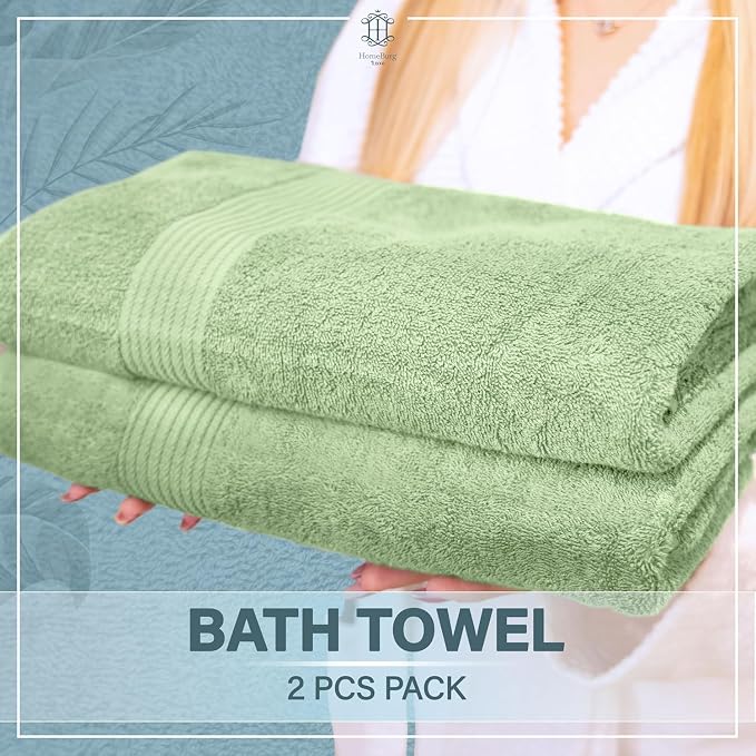 Luxe 2-Piece Bath Towel Set – Large Soft Cotton Towels, Absorbent, Durable & Skin-Friendly, Machine Washable, 27 x 54 in (Sage Green)