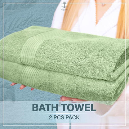 Luxe 2-Piece Bath Towel Set – Large Soft Cotton Towels, Absorbent, Durable & Skin-Friendly, Machine Washable, 27 x 54 in (Sage Green)