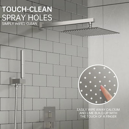 12 Inch Rainfall Shower System Rain Shower Head Combo Shower Faucet Fixture | Shower Head and Handle Set Wall Mounted Shower Mixer Kit Valve Nickel