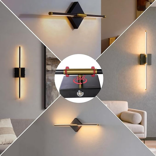 28 Inch Battery Operated Wall Sconces Set of 2, 10000mAh Rechargeable Wireless Wall Lights with Remote, 360° Magnetic Dimmable Black LED Sconce Decor for Bedroom, TV, Mirror, Living Room