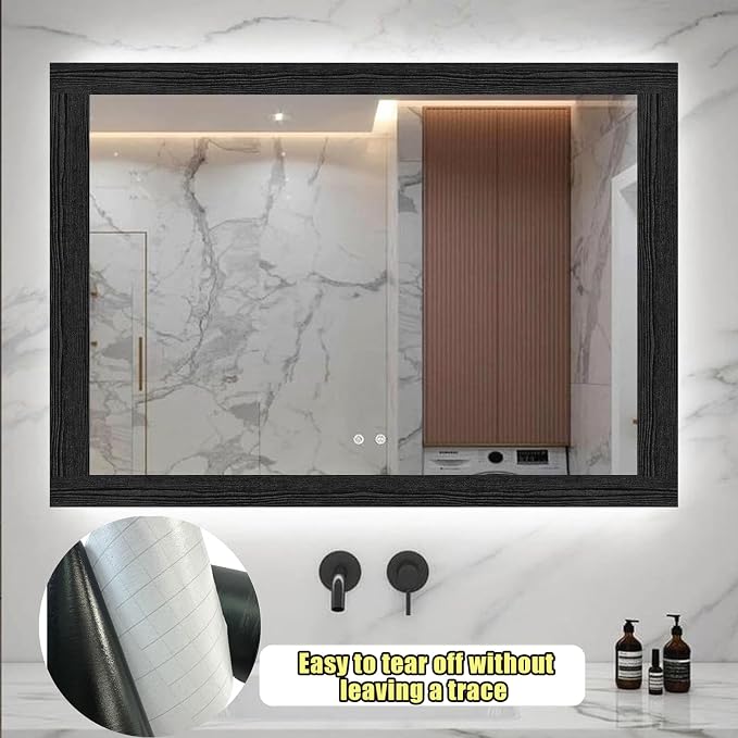 Teemall 10M Black Wood Grain Removable PVC Waterproof Border Wall Decor Removable Self Adhesive Kitchen Bathroom Tiles Sticker Wallpaper 4.2x390 (4inch)