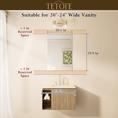 TETOTE Frameless Mirror 20" x 30" Bathroom Mirrors for Wall with 4mm Tempered Glass, Suitable for Bedroom, Entryway, Hallway, Gym, Vertically/Horizontally