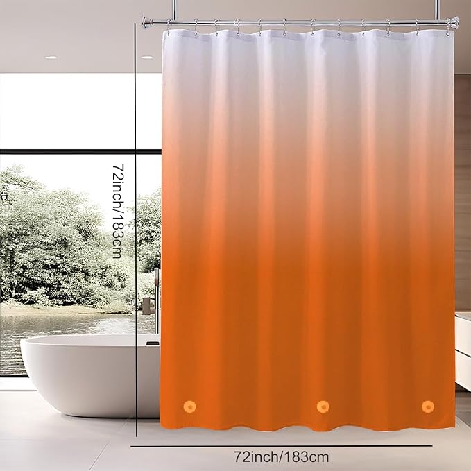 Orange Shower Curtain Liner, 4G PEVA Shower Liner, Plastic Peva Waterproof Shower Curtains, 72x72 inch with Grommet Holes 3 Magnetic Weights