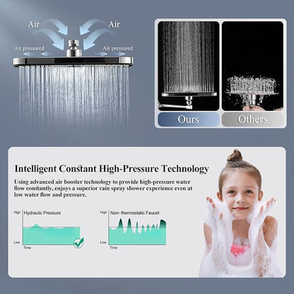 Shower Head with Handheld, 12 Inch Dual Shower Head with Extention Arm, High Pressure Rain Shower Heads, Rainfall Waterfall Showerhead with 3-Way Diverter - Height/Angle Adjustable(Chrome)