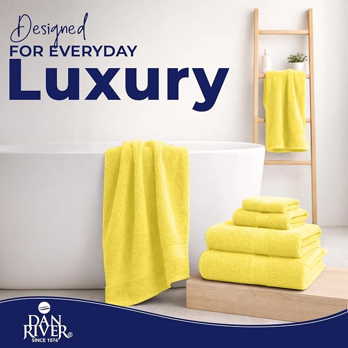 DAN River 8 Piece Luxury Bath Towels for Bathroom, Towel Set, Yellow | 2 Bath towels, 2 Hand towels, and 4 Wash Cloths, 600 GSM 100% Ring Spun Cotton, Highly Absorbent, Gym, Hotel, guest, and Spa