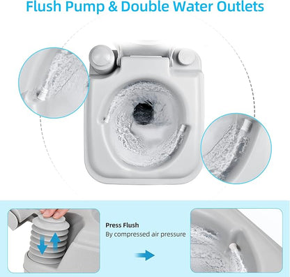YITAHOME Portable Toilet 2.6 Gallon Camping RV Potty | Double Water Outlet, Press Flush Pump, for Travel, Boating, Hiking, Trips,Gray