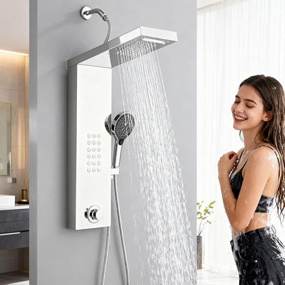 Shower Panel Tower System,Rain Shower Head Rainfall Waterfall Shower,Handheld High Pressure Rain Massage System(Brushed Silver)