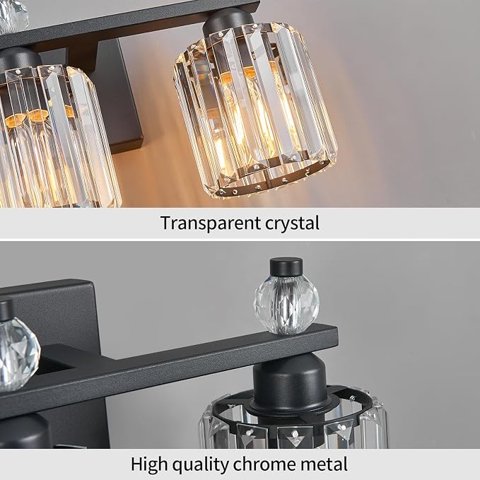 Bathroom Vanity Lights 3-Light Sand Black Modern Crystal Vanity Light Fixtures Over Mirror Crystal Bathroom Vanity Lighting Fixtures