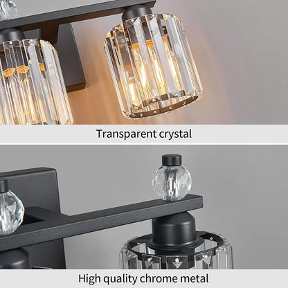 Bathroom Vanity Lights 3-Light Sand Black Modern Crystal Vanity Light Fixtures Over Mirror Crystal Bathroom Vanity Lighting Fixtures