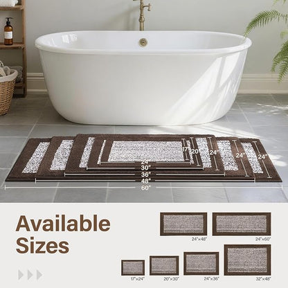 60x24 Long Bathroom Rugs Washable Non Slip, Brown Bath Mat for Bathroom Floor Tub, Soft Absorbent Quick Dry Mats for Shower,Bathtub,Home Decor
