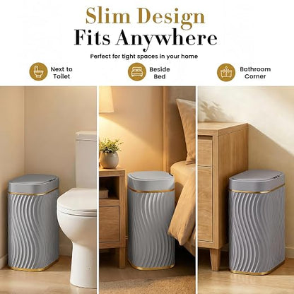 Ogikey Bathroom Small Trash Can with Automatic Touchless Lid, 2.6 Gallon Smart Garbage Can Narrow Waterproof Trash Bin for Bedroom, Office, Living Room